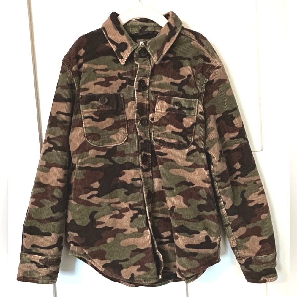 NEW Gap Kids' Corduroy Camo Lined Jacket lightweight woodland camouflage M (8-9)